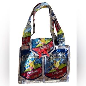CAPRI SUN Handmade Juice Pouch Tote Bag Metallic Retro Kitschy Fun Gift Soccer